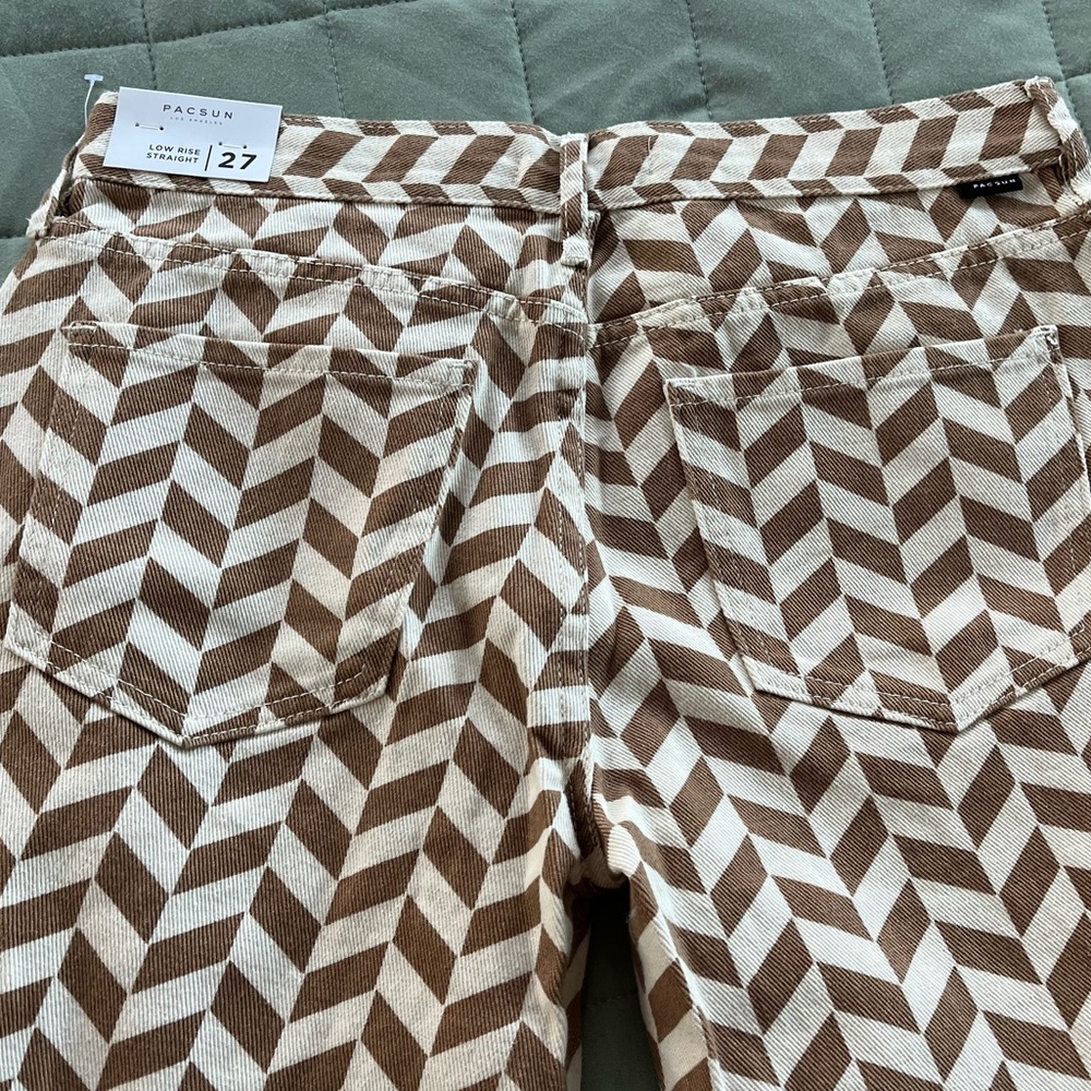 PacSun Brown and White Patterned Straight Leg Jeans - Picture 8 of 14